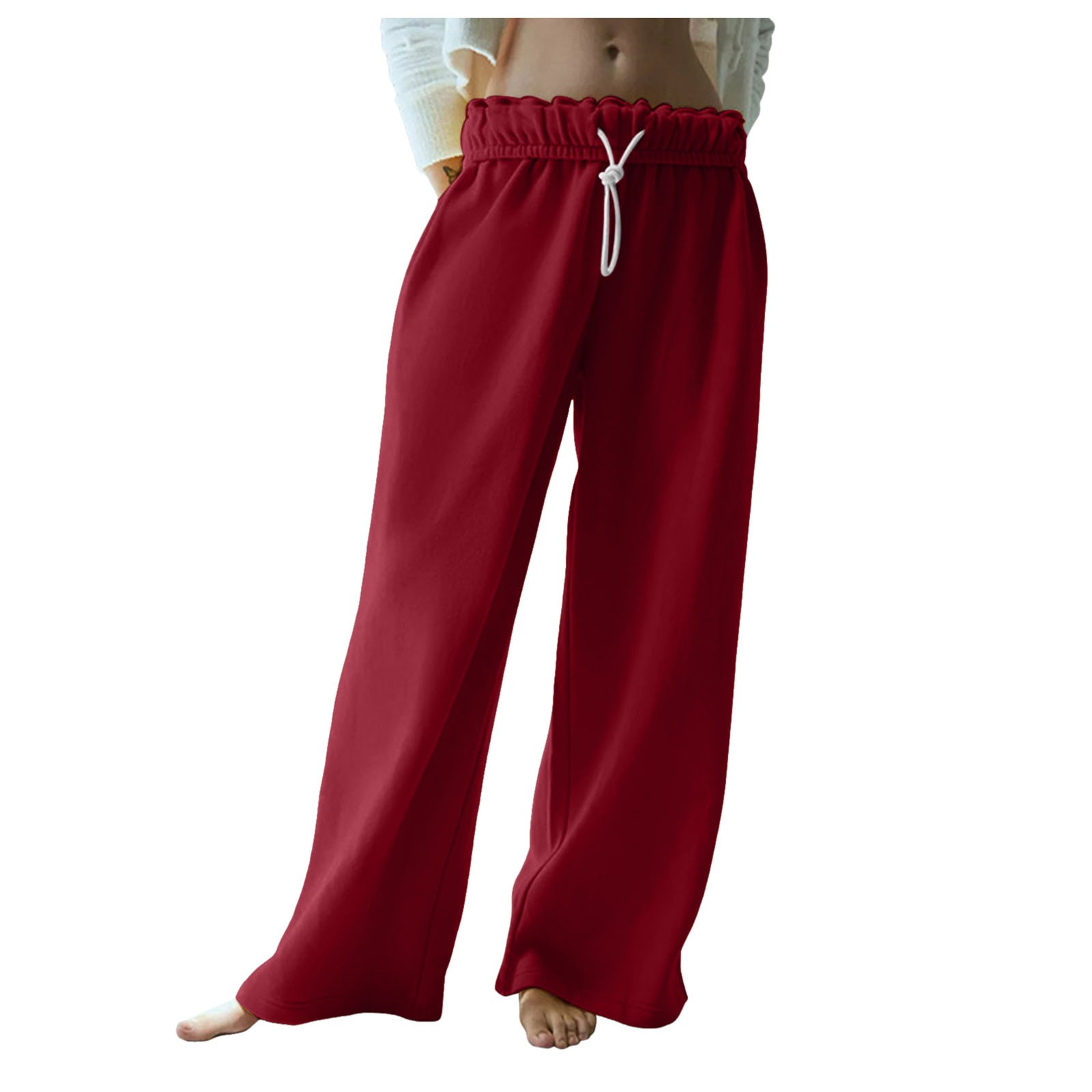 thumbnail image 1 of Pantalones deportivos casuales nuevos de pierna recta para mujer: cintura elástica con cordón, bolsillos laterales, tejido de poliéster, tallas S-XXXL., 1 of 8